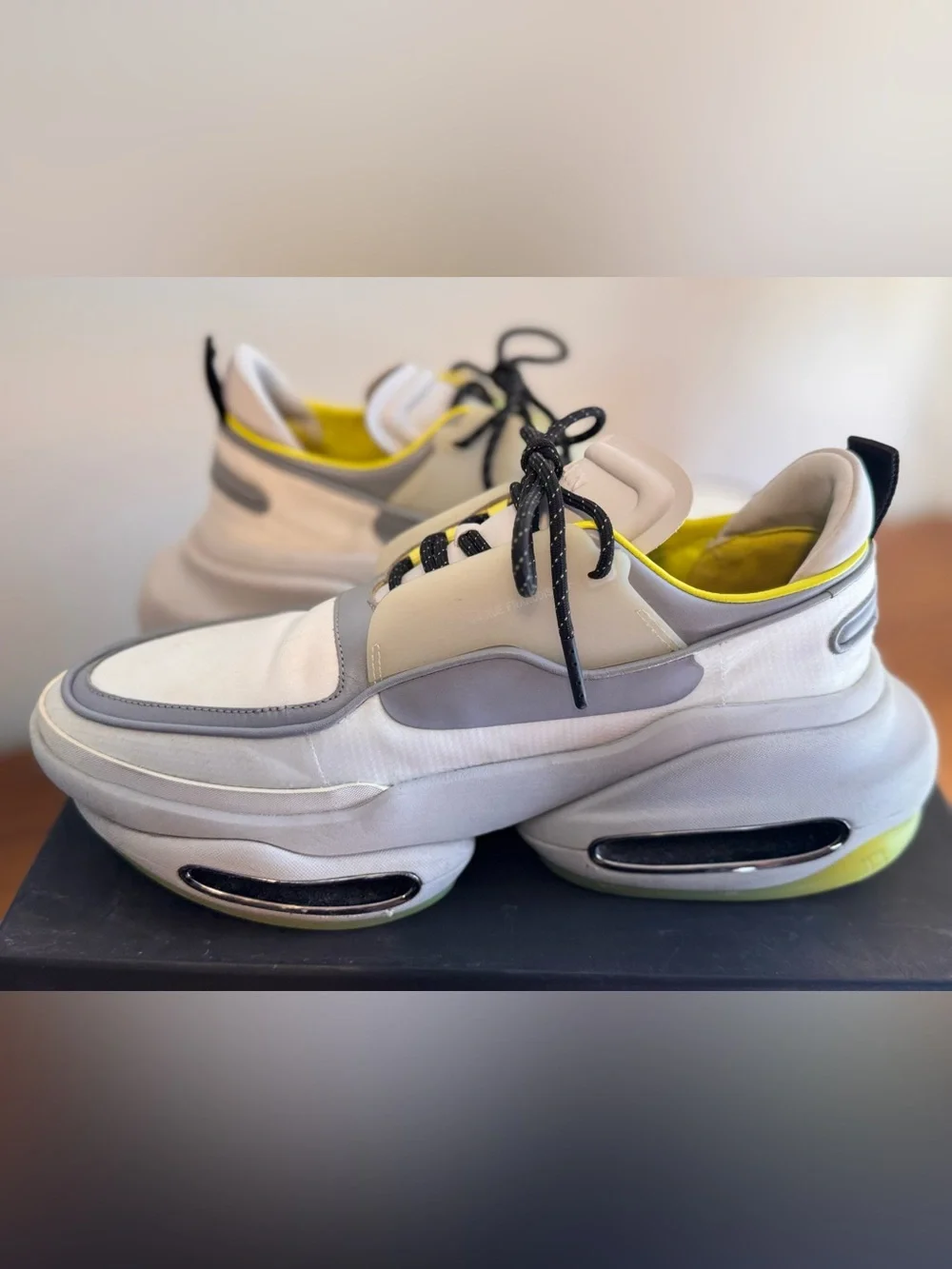 Balmain B-Runner White Grey Neon Yellow Chunky Sneakers Mens US 9 / EU 42